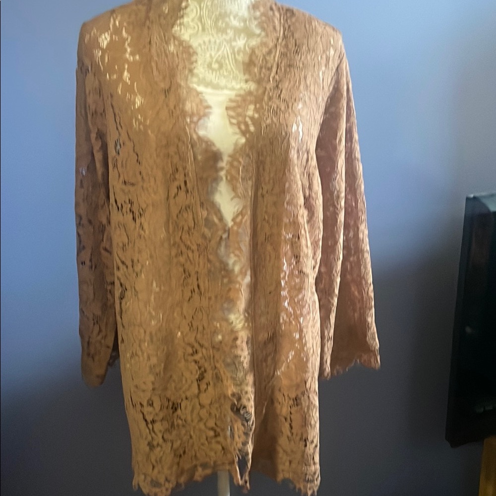 Isaac Mizrahi Lace Shrug in Tan